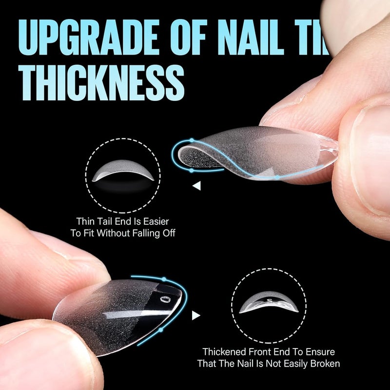 TOMICCA Short Almond Nail Tips, 504Pcs Soft Acrylic Nail Tips, 12 Sizes Pre-Shaped Half Matte Fake Clear Gelly Tips, Press on Acrylic Nails for Nail Extension DIY Nail Salon - Image 3